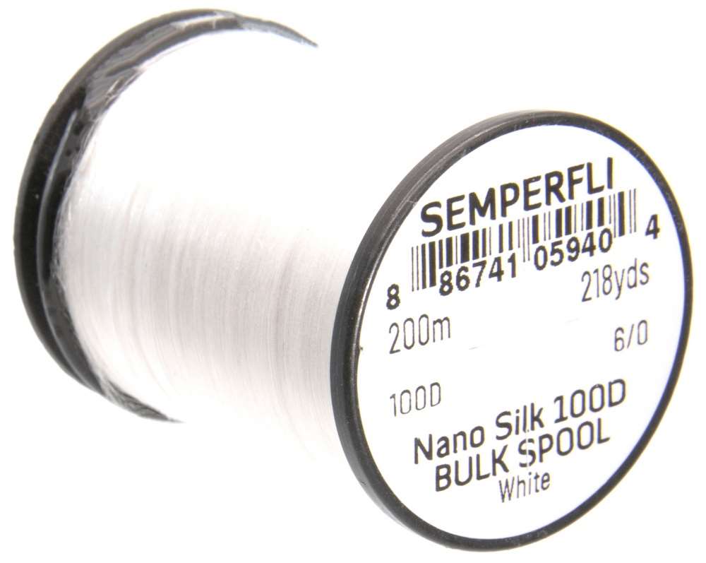 Semperfli Nano Silk 100 Denier Predator 6/0 White Bulk 200m Spool Gel Spun Polyethylene (GSP) Fly Tying Thread (Product Length 218 Yds / 200m)